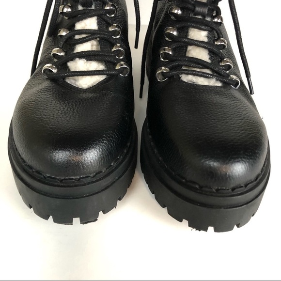 Marc Fisher LTD Nairy Hiking Combat Black Leather Shearling Thick Lug Boots Sz 8 - Picture 5 of 11